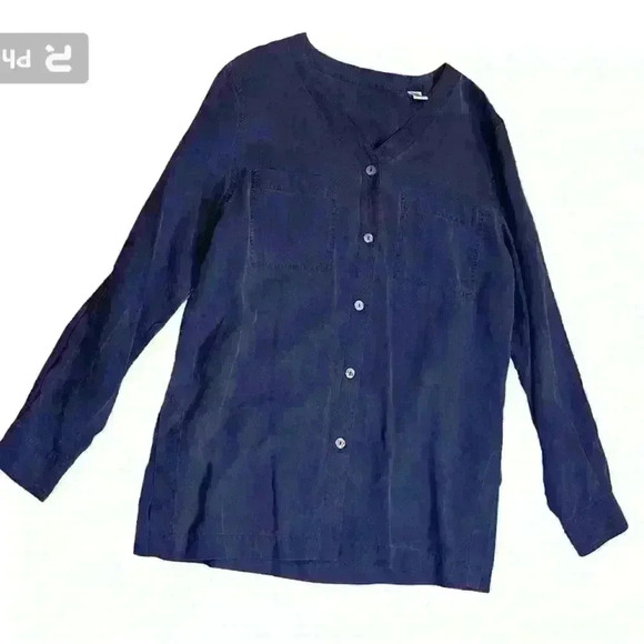 100% Silk Women’s Button Down Size PS Color Blue - Picture 1 of 6
